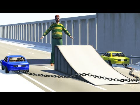 BeamNG Drive - Chained Cars against Giant Dummy