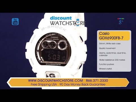 Casio GDX6900FB-7 Men's G-Shock Black Digital Dial White Resin Strap Chrono Dive Watch Review Video