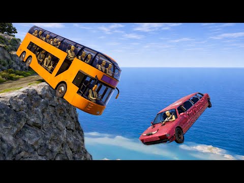 Bus vs car cliff Crash 💥 Who Survives? | Beamng drive 107!