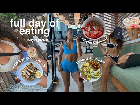 WHAT I EAT IN A DAY | easy high protein meals, realistic healthy recipes & macros + workout