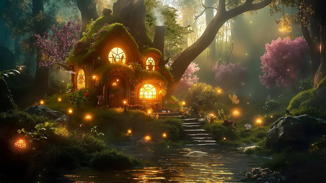 Mystical Fairy Green Moss Cottage 🍀 Magical Forest Piano Music & Ambience | Spring Relax