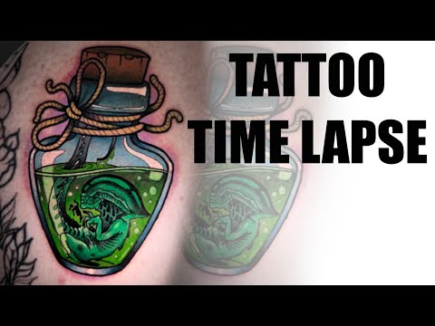 TATTOO TIME LAPSE | Neotraditional Alien Tattoo