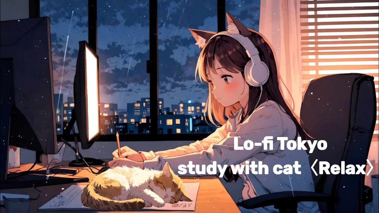 〈90min〉Lo-fi Night / study with cat - Lo-fi Tokyo 作業用 勉強用