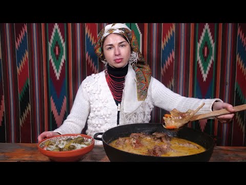 Cooking DINNER in Ukrainian village! Salad with Fermented Cucumbers. Rabbit with sauce / ASMR FOOD