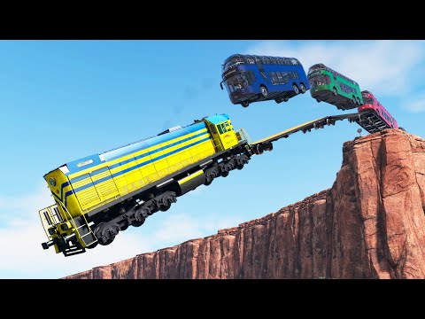 Long Trains vs Cliff - Beamng drive