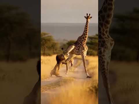 🦁🦒This Giraffe’s Knee Kick Ended the Fight#2 Watch the epic knockout #2 #wildlife #animalfight