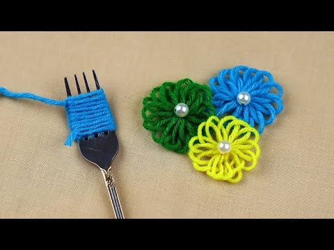 Super Easy Woolen Flower Making for Beginners | Hand Embroidery Amazing Trick | Wool Flower Design