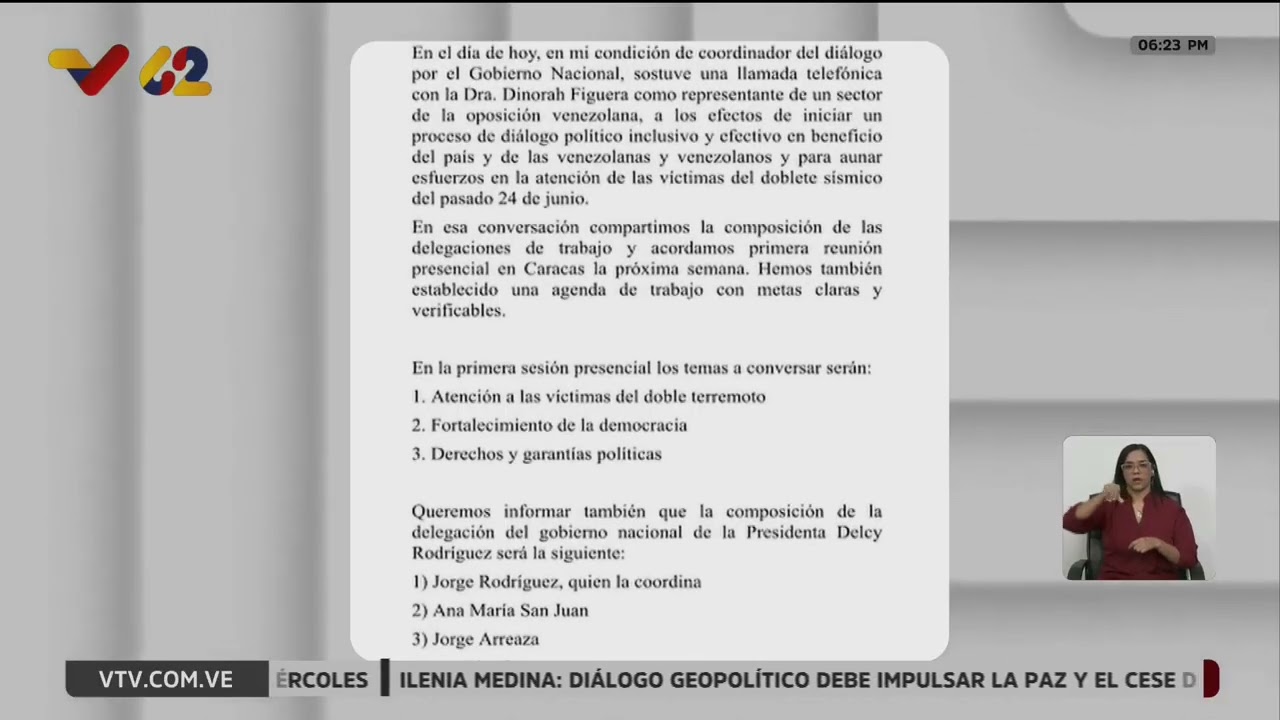 Comunicado de Jorge Rodríguez tras conversar telefónicamente con Dinorah Figuera