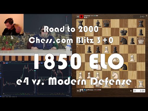 Road to 2000 #551 - 1850 ELO - Chess.com Blitz 3+0 - e4 vs. Modern Defense