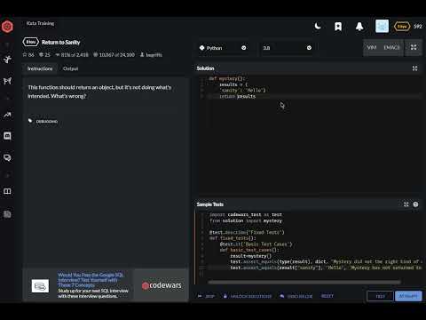 Codewars Python Return To Sanity