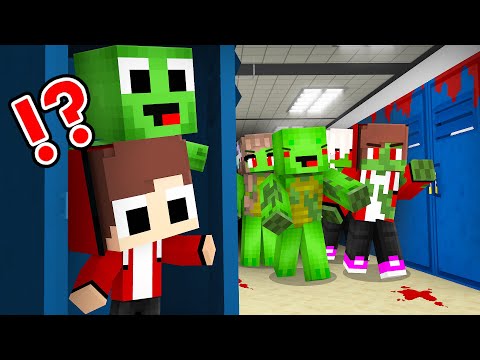 BABY JJ and Mikey ESCAPE from their ZOMBIE FAMILY in SCHOOL in Minecraft - Maizen
