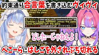 約束通り合言葉を書き込むヴィヴィ ぺこーらにはしごを外されぶち切れる【Minecraft #ホロ金策サバイバル2/ホロライブ切り抜き/兎田ぺこら/綺々羅々ヴィヴィ】