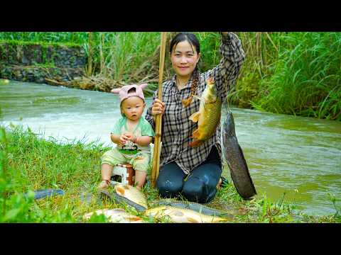 Fishing for giant wild fish with my child - Cooking and the simple life