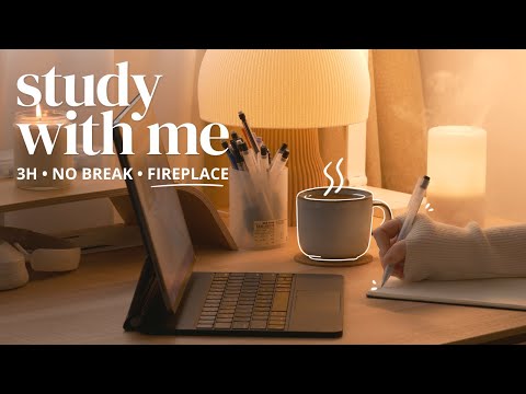 3-HOUR STUDY WITH ME | No Break 🔥 Fire Crackling, No Music | 📚 NEW SEMESTER PLANNING