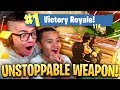 OMG THIS NEW WEAPON MIGHT GET ME BANNED ITS TOO OP 9 YEAR OLD BROTHER FORTNITE BATTLE ROYALE
