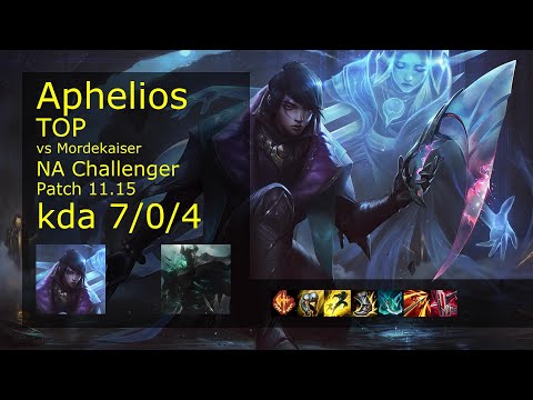 Aphelios Top vs Mordekaiser - NA Challenger 7/0/4 Patch 11.15 Gameplay