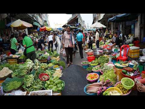 Walk Around Chbar Ampov Vegetable Market In The Morning – Daily Lifestyle Of Vendors In Market
