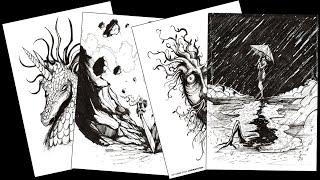 Inktober Prompts stream 1: Prompts- Mythical, Slice, Overgrown, Reflection.
