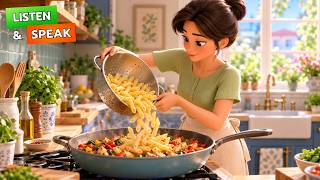 I'm Making Chicken Pasta and Garlic Bread | English Story | A2–B1
