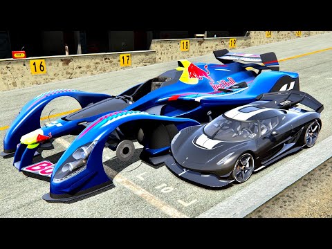 Koenigsegg Jesko Jet Engine vs Giant Alien Red Bull X2010 - Drag Race 20 KM