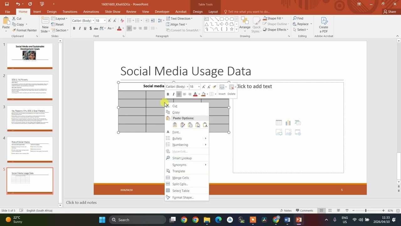 2026 | Semester 1 | EUP1501 | Assignment 3 | Slide 5 Part 1 | Adding Table