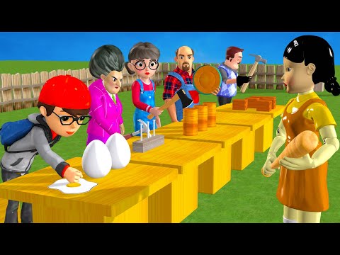 Scary Teacher 3D vs Squid Game Challenge 3 Time Axe and Hammer Wood  Miss T vs 5 Neighbor Fun