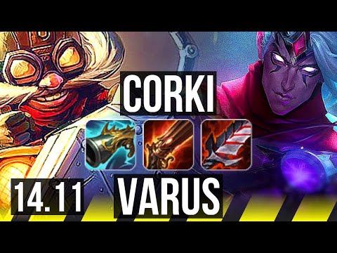 CORKI & Rakan vs VARUS & Janna (ADC) | 69% winrate, Legendary, 11/3/8 | EUW Challenger | 14.11