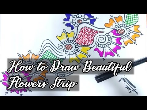 How to Draw Beautiful Flowers Strip Design |  Easy and Simple Drawing | Aneela Artistica