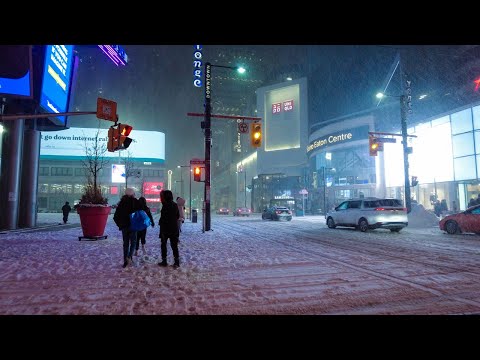 🇨🇦 Canada Walking Tour - Toronto Snow Storm Night Walk ❄️ | 4K HDR