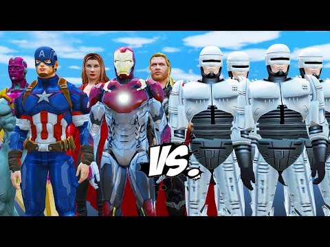THE AVENGERS VS ROBOCOP ARMY - CAPTAIN AMERICA, IRON MAN, SCARLET WITCH, THOR VS ROBOCOP Video