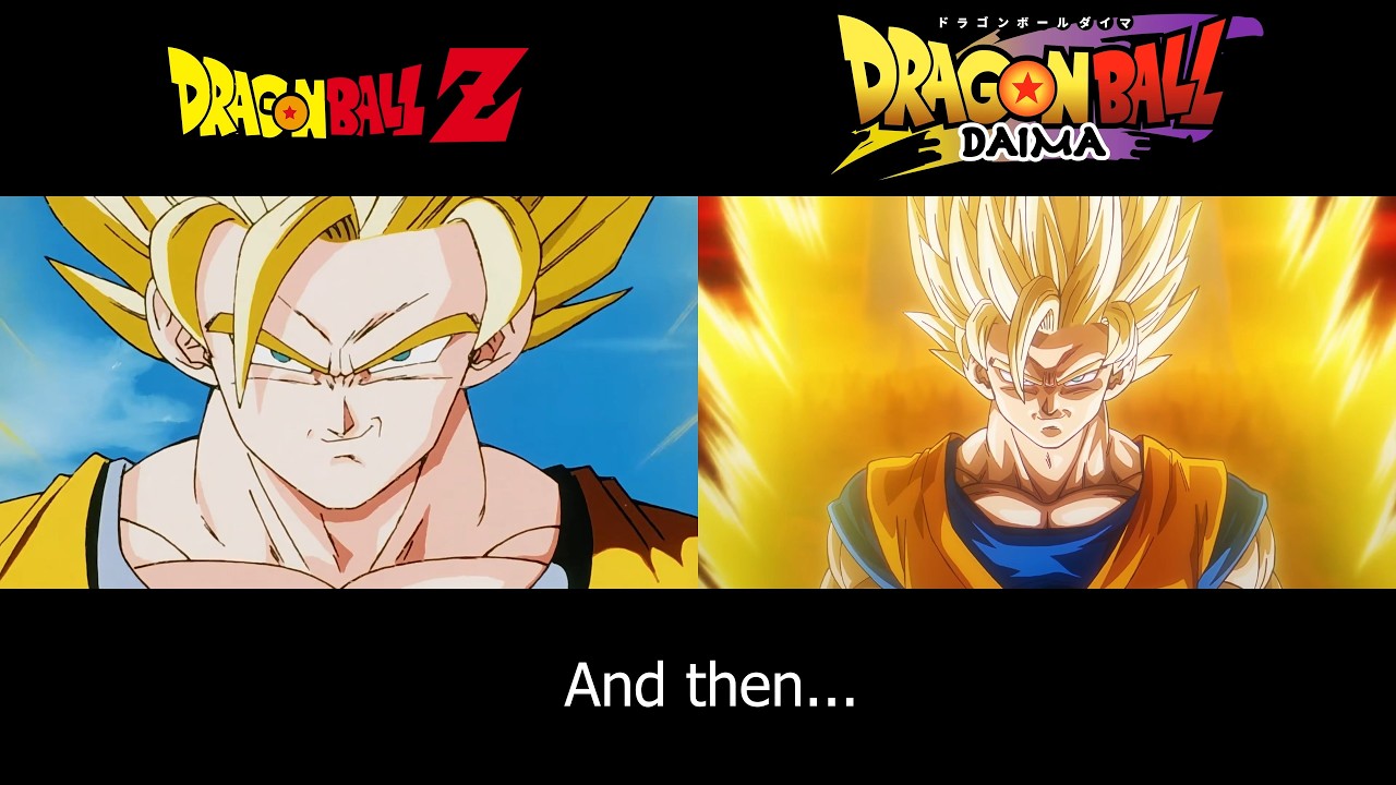 Goku's Super Saiyan transformations Z and DAIMA side-by-side comparison