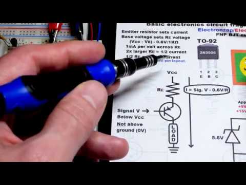 Electronics course 17 2N3906 PNP BJT current source set with zener diode circuit by electronzap