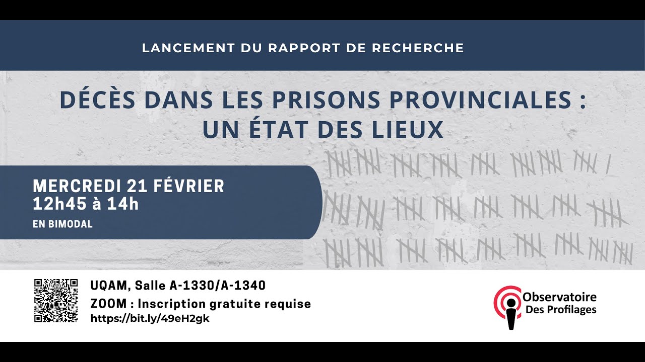 Lancement du rapport de recherche Décès dans les prisons provinciales : un état des lieux