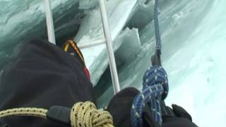 Mount Everest crevasse ladder crossing