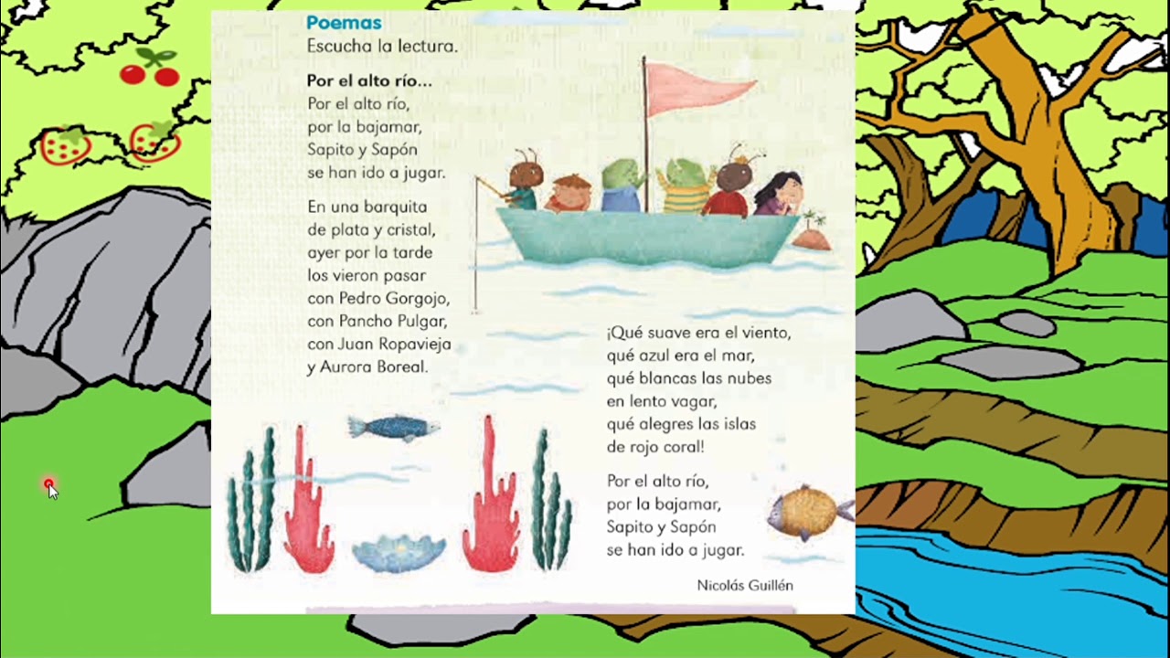 Tiempo de leer Vamos a identificar las rimas del poema Por el alto río 1° de primaria