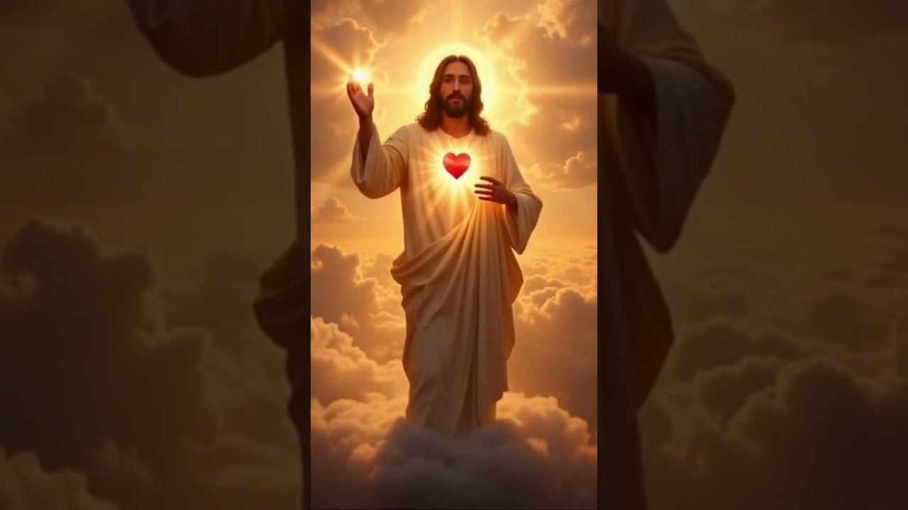 Jesus Christ Above the Clouds | Sacred Heart Glowing Animation ✨☁️❤️ #jesuschrist #holylight #1k