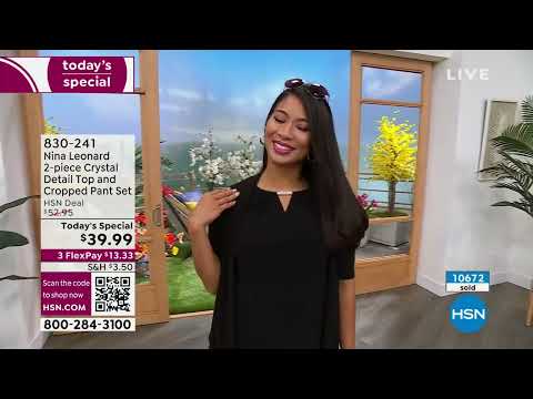 Nina Leonard 2piece Crystal Detail Top and Cropped Pant ...