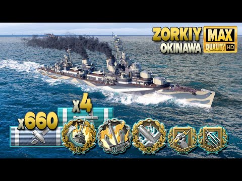 Destroyer Zorkiy: Holding the flank on map Okinawa - World of Warships