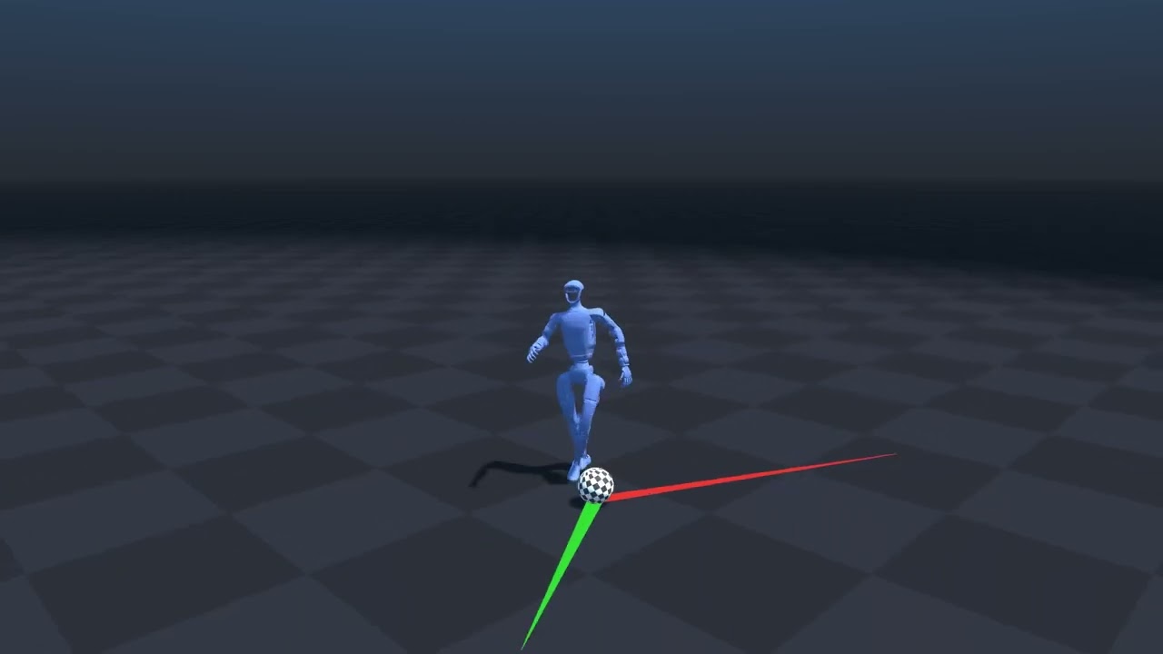Unitree G1 approaching and kicking a ball in simulation
