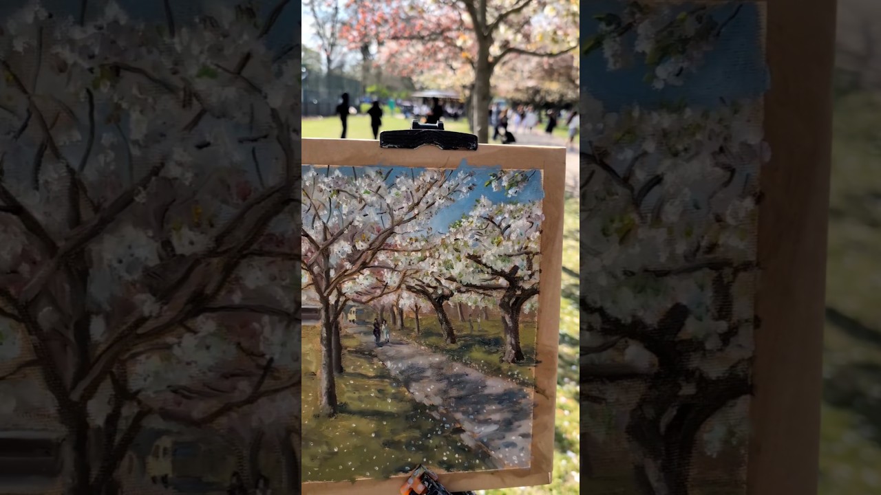 Painting the Cherry Blossom in Battersea Park #oilpainting #pleinair #batterseapark #art