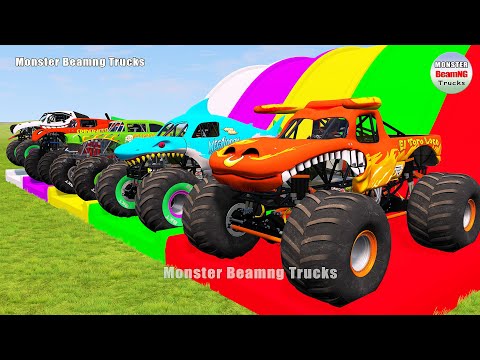 Triple Flatbed Trailer Monster Trucks Transport with Slide Color - BeamNG.drive 383