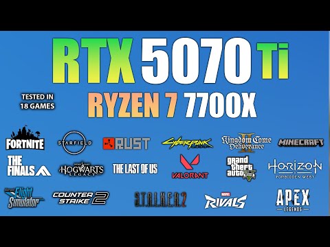 Prestanda i spel — RTX 5070 Ti + Ryzen 7 7700X i 18 spel