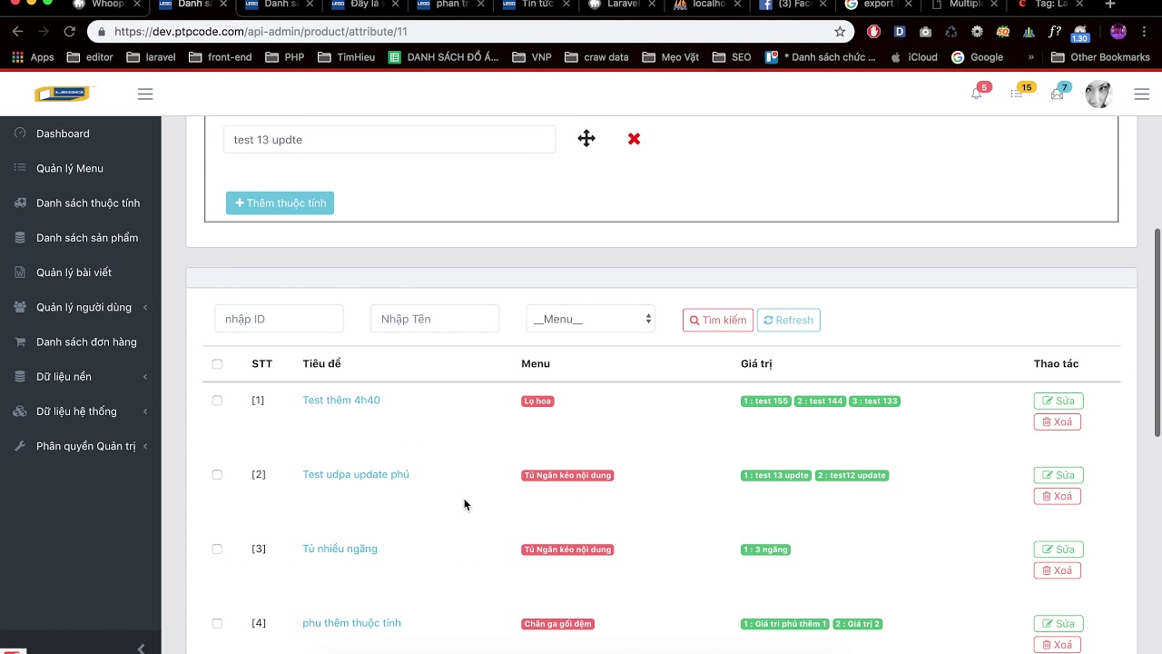 Update  Thuộc tính sản phẩm  ^^