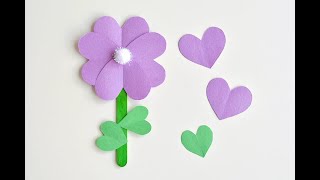 Paper Heart Flowers | Popsicle Stick Flowers with Heart Leaves