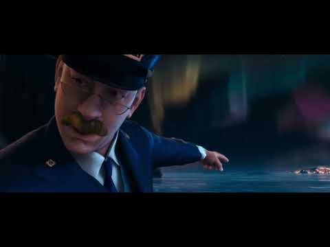 Trailer still: the elf square packed with lights and choir as Santa prepares to depart