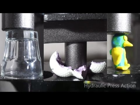 Hydraulic Press| SHOT GLASS Explodes! A GOLF BALL, and even a CLAY PENGUIN smashed!