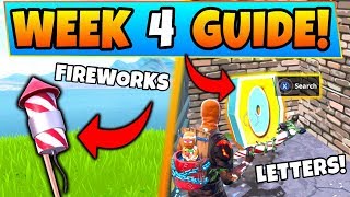 Fortnite WEEK 4 CHALLENGES! - Launch Fireworks Locations, Letter O (Battle Royale Season 7 Guide)
