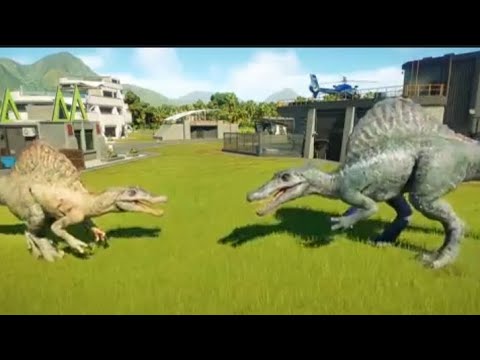 2x SPINOSAURUS vs 2x T-REX vs 2x INDOMINUS (DINOSAURS BATTLE) - Jurassic World Evolution 2
