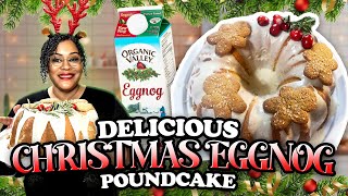 THE BEST EGGNOG POUNDCAKE WITH EGGNOG CREAM CHEESE GLAZE! SIMPLE, DELICIOUS SUPER MOIST CAKE!