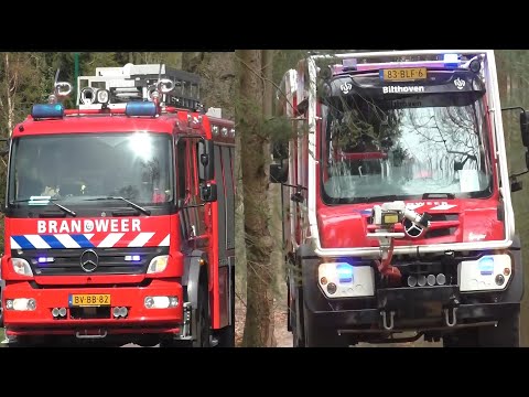 Brandweer met spoed naar een brand in een boshut in Bilthoven!